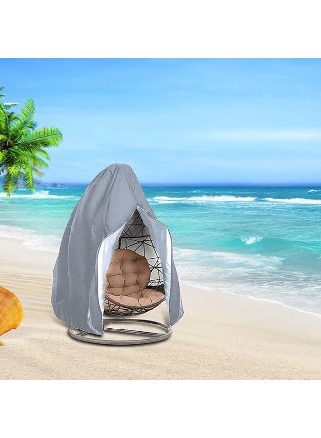 Patio Hanging Egg Chair Cover, Double 210D Fabric Oxford Waterproof Swinging Chair Cover, Veranda Patio Cocoon Egg Chair Garden Furniture Cover with Drawstring (No Chair) (190 x 115cm,Grey) - Image 4